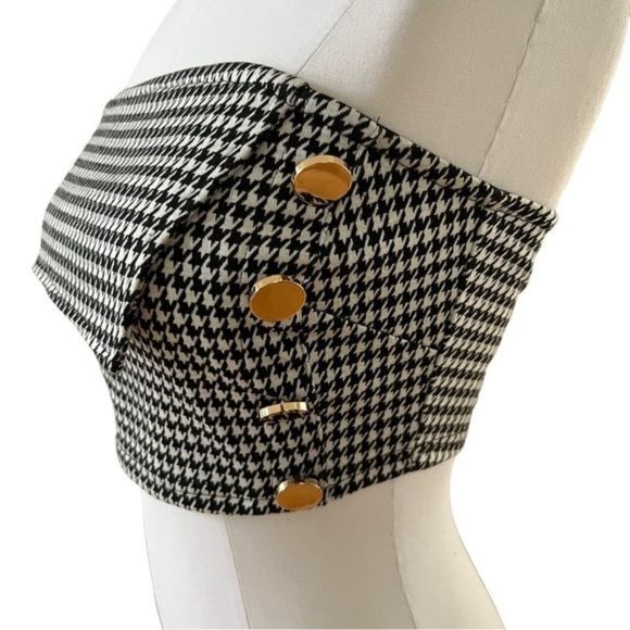 ASOS 4th + Reckless Overlay Bandeau Button Detail Crop Top in Houndstooth EUC - Picture 3 of 8